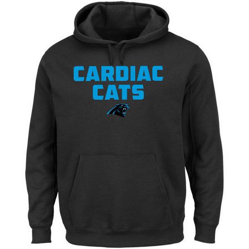 Men's Carolina Panthers Majestic Black Hot Phrase Pullover Hoodie - Click Image to Close